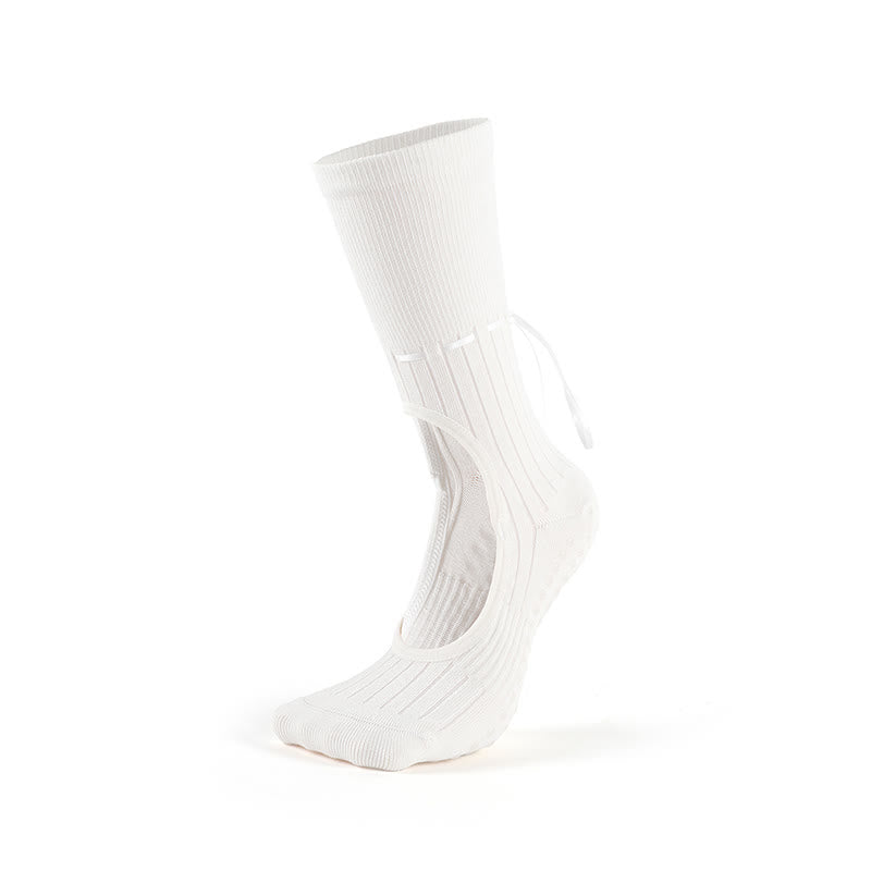 Olivenorma Ribbon Drawstring Non-Slip Backless Fitness Yoga Socks - White - 3Pairs - image 8