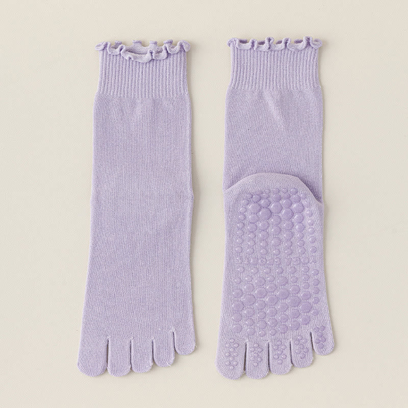 Olivenorma Lace Non-Slip Five-Toe Mid-Calf Yoga Socks - Purple - 8pairs - image 16