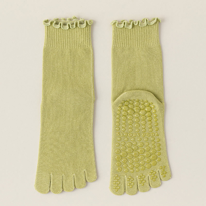 Olivenorma Lace Non-Slip Five-Toe Mid-Calf Yoga Socks - Green - 8pairs - image 6