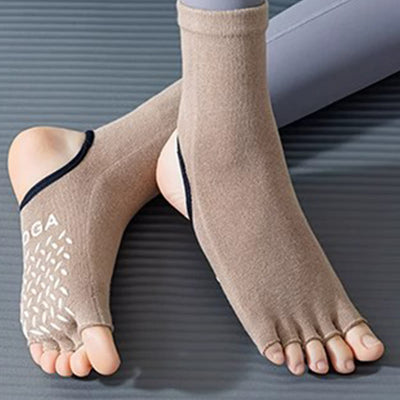 Olivenorma Women´s Open-Toe Non-Slip Five-Toe Yoga Socks - Khaki - 4 Pairs - image 6