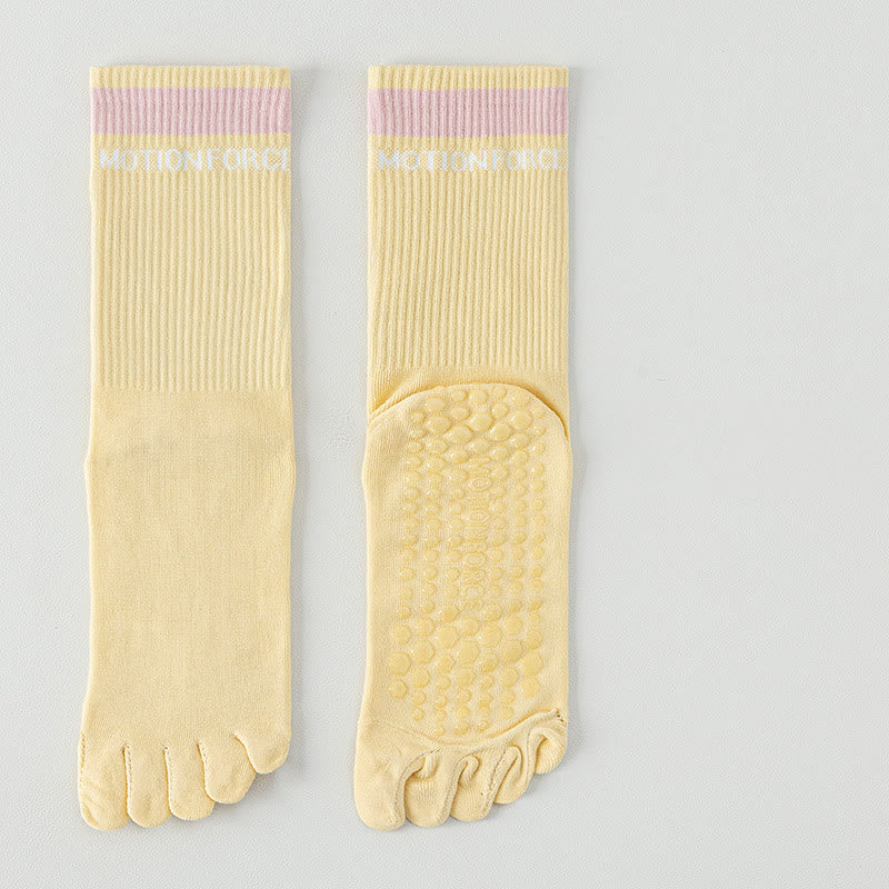 Olivenorma Breathable Five-Toe Non-Slip Silicone Grip Mid-Calf Yoga Socks - Light Yellow - 7pairs - image 4