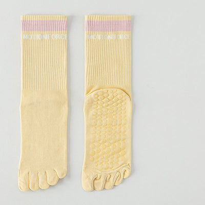 Olivenorma Breathable Five-Toe Non-Slip Silicone Grip Mid-Calf Yoga Socks - Light Yellow - 7pairs - image 4