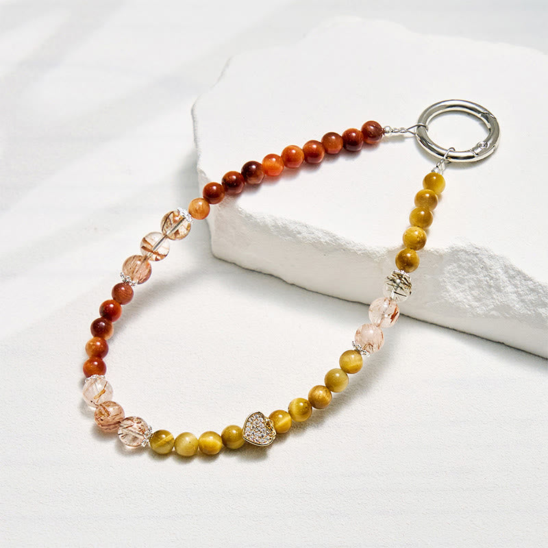 Olivenorma Tiger Eye & Gold Rutilated Quartz Keychain Crystal Phone Strap - Tiger Eye & Gold Rutilated Quartz - image 0