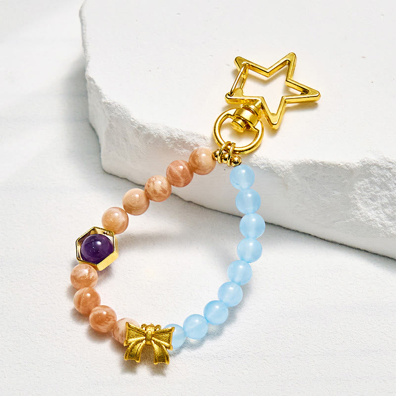 Olivenorma Sun Stone & Aquamarine Keychain Crystal Phone Strap - Sun Stone & Aquamarine - image 0