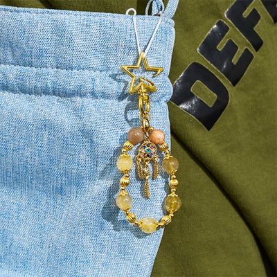Olivenorma Sun Stone & Gold Rutilated Quartz Keychain Crystal Phone Strap - image 5