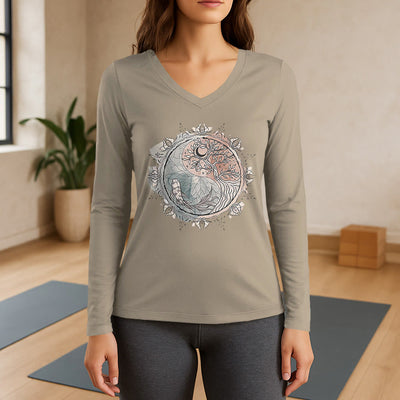 Olivenorma Tree of Life Inspirational Long Sleeve V-Neck T-Shirt - Khaki - 3XL - image 17