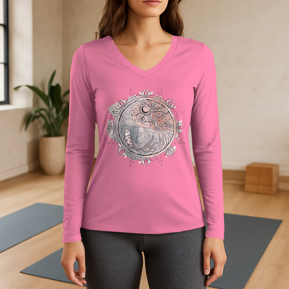 Olivenorma Tree of Life Inspirational Long Sleeve V-Neck T-Shirt - Pink - 3XL - image 13