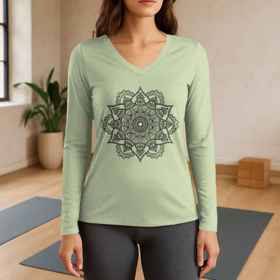 Olivenorma Colorful Lotus Elephant Printed Long Sleeve V-Neck T-Shirt - Light Green - 3XL - image 10