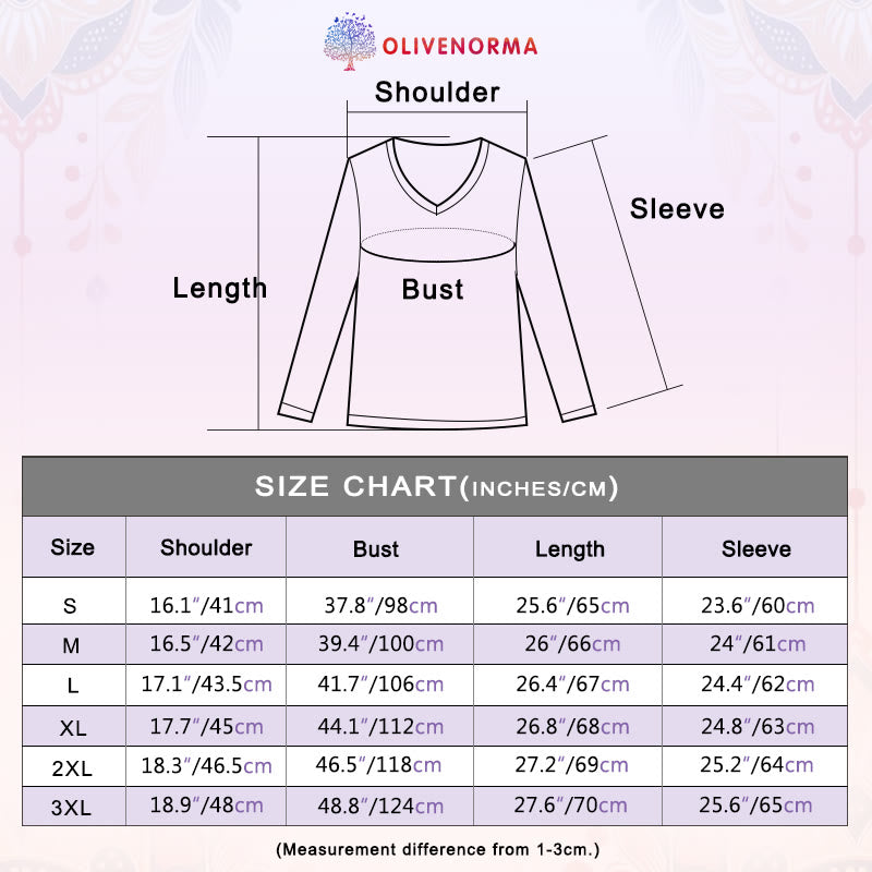 Olivenorma Lotus Printed Large Long Sleeve V-Neck T-Shirt - image 18
