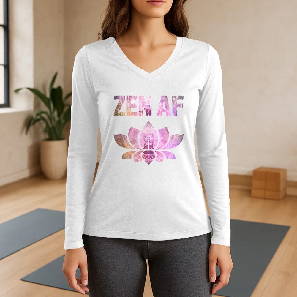 Olivenorma Zen AF Yoga Lotus Long Sleeve V-Neck T-Shirt - White - 3XL - image 7