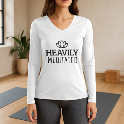 Olivenorma Heavily Meditated Lotus Long Sleeve V-Neck T-Shirt - White - 3XL - image 0