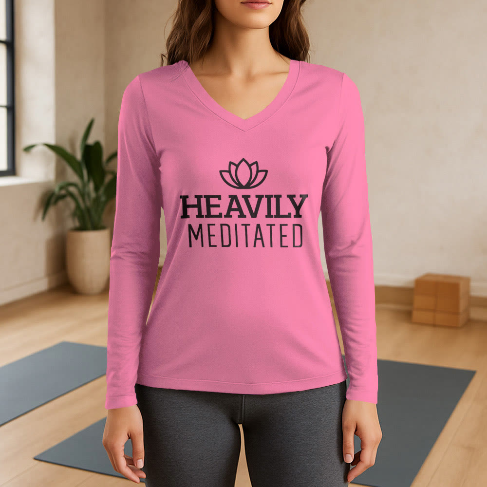 Olivenorma Heavily Meditated Lotus Long Sleeve V-Neck T-Shirt - Pink - 3XL - image 13