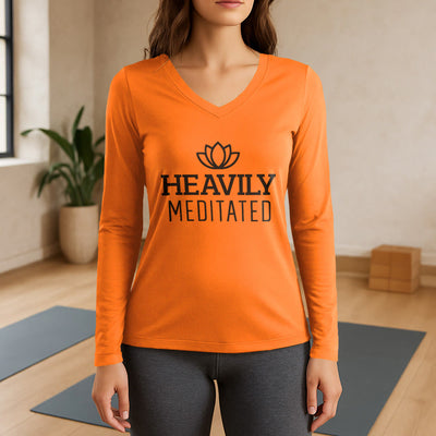 Olivenorma Heavily Meditated Lotus Long Sleeve V-Neck T-Shirt - Orange - 3XL - image 15