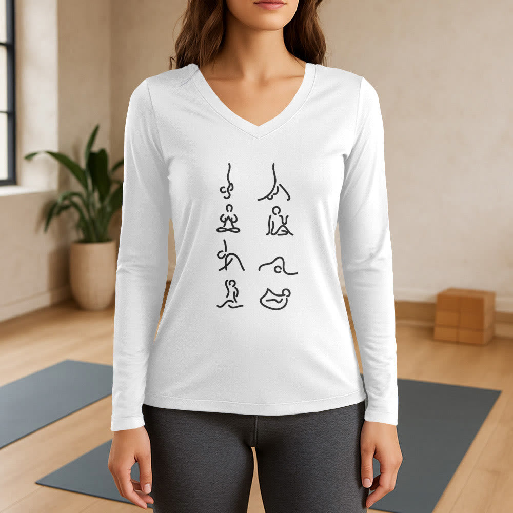Olivenorma Yoga Meditation Moves Long Sleeve V-Neck T-Shirt - White - 3XL - image 7