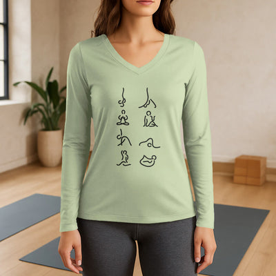 Olivenorma Yoga Meditation Moves Long Sleeve V-Neck T-Shirt - Light Green - 3XL - image 9