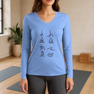 Olivenorma Yoga Meditation Moves Long Sleeve V-Neck T-Shirt - Light Blue - 3XL - image 10