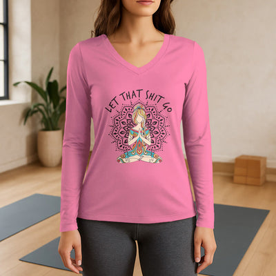 Olivenorma "Let That Shit Go" Yoga Meditation Long Sleeve V-Neck T-Shirt - Pink - 3XL - image 13