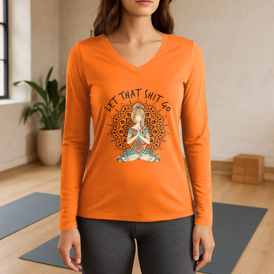 Olivenorma "Let That Shit Go" Yoga Meditation Long Sleeve V-Neck T-Shirt - Orange - 3XL - image 15