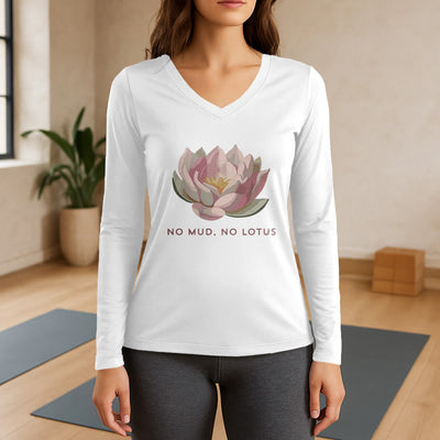 Olivenorma "NO MUD, NO LOTUS" Yoga Tee Long Sleeve V-Neck T-Shirt - White - 3XL - image 7