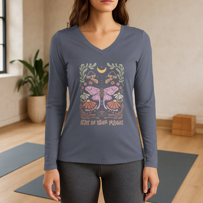 Olivenorma Luna Moth Long Sleeve V-Neck T-Shirt - Gray - 3XL - image 16