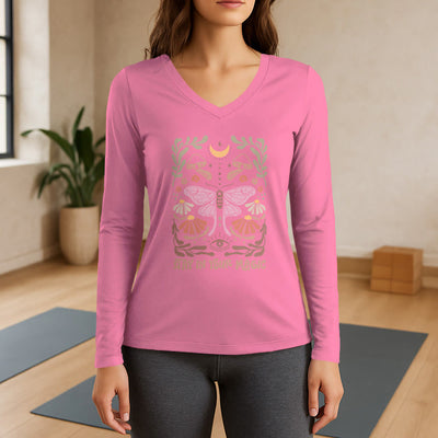 Olivenorma Luna Moth Long Sleeve V-Neck T-Shirt - Pink - 3XL - image 13
