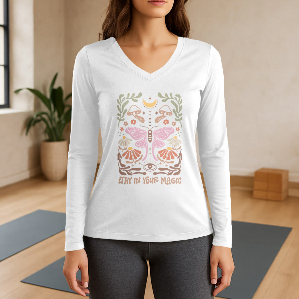 Olivenorma Luna Moth Long Sleeve V-Neck T-Shirt - White - 3XL - image 7