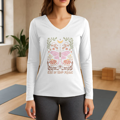 Olivenorma Luna Moth Long Sleeve V-Neck T-Shirt - White - 3XL - image 7