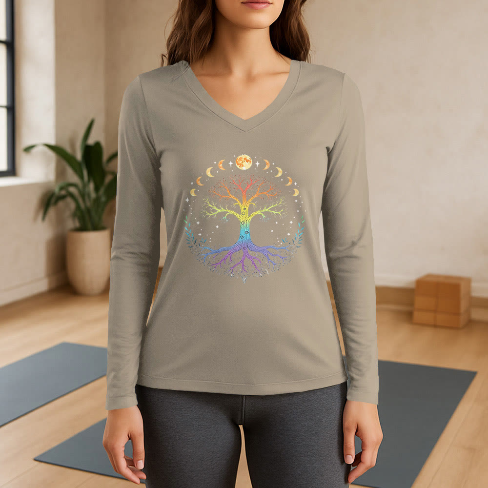 Olivenorma Tree Of Life Long Sleeve V-Neck T-Shirt - Khaki - 3XL - image 17