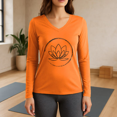 Olivenorma Boho Lotus Flower Long Sleeve V-Neck T-Shirt - Orange - 3XL - image 15