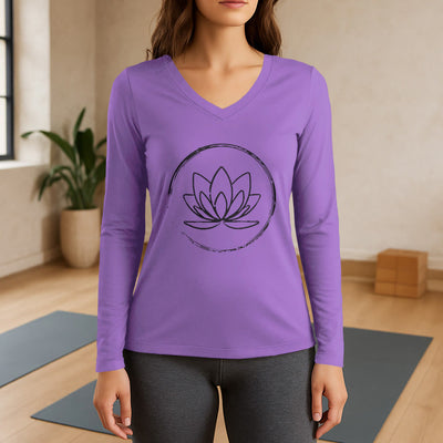 Olivenorma Boho Lotus Flower Long Sleeve V-Neck T-Shirt - Purple - 3XL - image 14