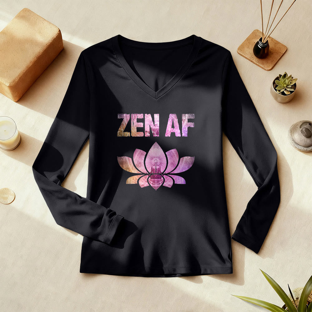 Olivenorma Zen AF Yoga Lotus Long Sleeve V-Neck T-Shirt - image 0