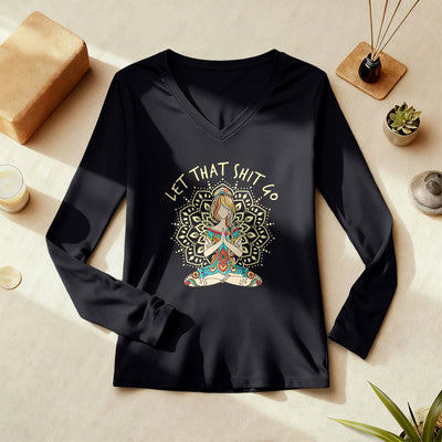 Olivenorma "Let That Shit Go" Yoga Meditation Long Sleeve V-Neck T-Shirt - image 1