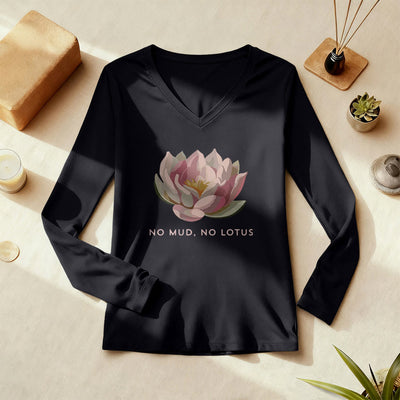 Olivenorma "NO MUD, NO LOTUS" Yoga Tee Long Sleeve V-Neck T-Shirt - image 1