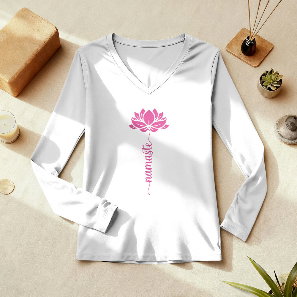 Olivenorma Namaste Lotus Yoga Long Sleeve V-Neck T-Shirt - image 1
