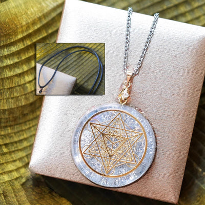 Olivenorma Clear Crystal Metatron's Cube Symbol Orgone Necklace - 5cm-Clear Crystal&Metatron's Cube Symbol-Leather rope - image 1
