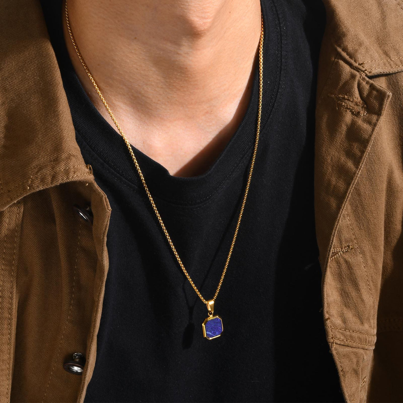 Olivenorma Square Pendant Men Long Sweater Chain Necklace