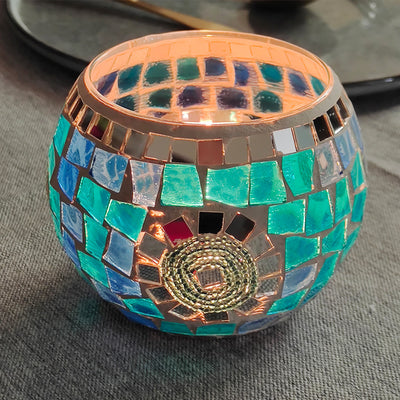 Olivenorma European Retro Glass Mosaic Candle Holder