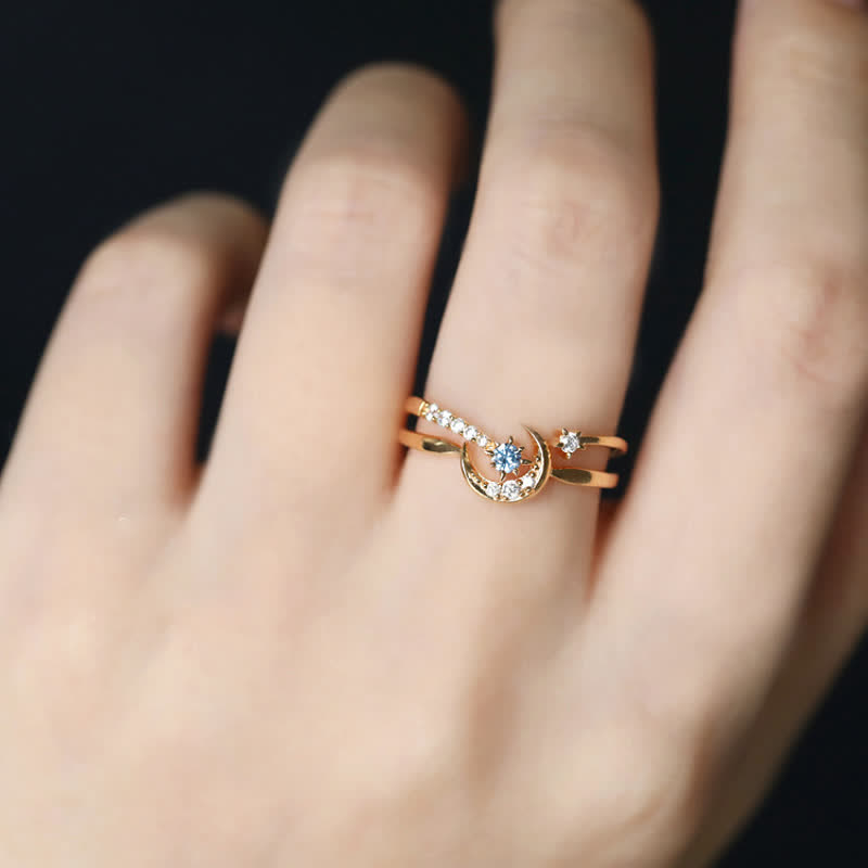 Moon And Star Zircon Ring