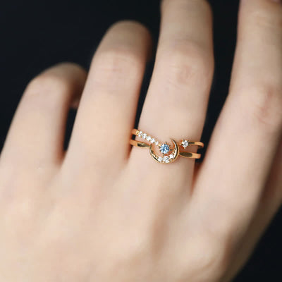 Moon And Star Zircon Ring