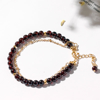 Olivenorma Garnet Beaded Metal Chain Double Layer Bracelet