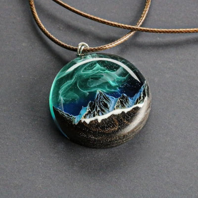 Olivenorma Aurora Borealis Wood Resin Round Pendant Necklace