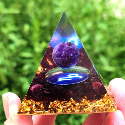 Olivenorma Amethyst with Garnet Capricorn Zodiac Orgone Pyramid