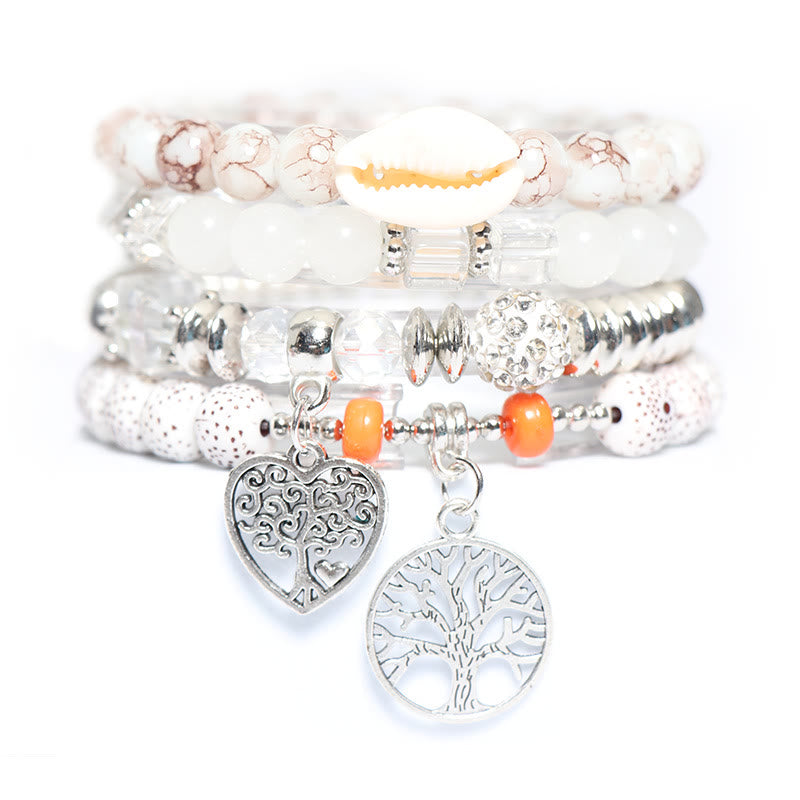 Olivenorma Tree Of Life Heart Pendant Beaded Bracelet Set