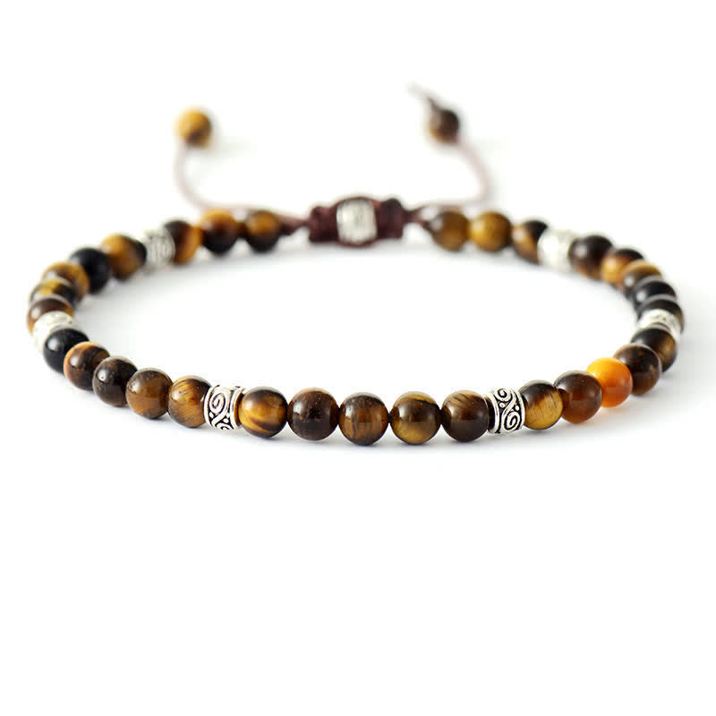 Olivenorma Natural Stone Antique Metal Roller Beads Braided Bracelet