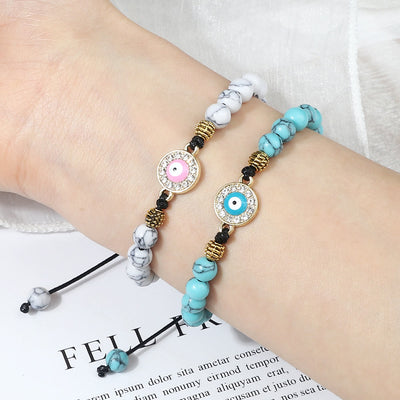 Olivenorma 6mm Natural Stone Zircon Beads Evil Eye Bracelet