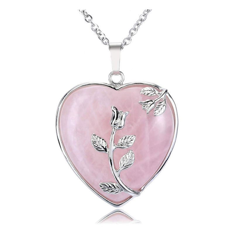 Olivenorma Heart Shaped Rose Gemstone Necklace