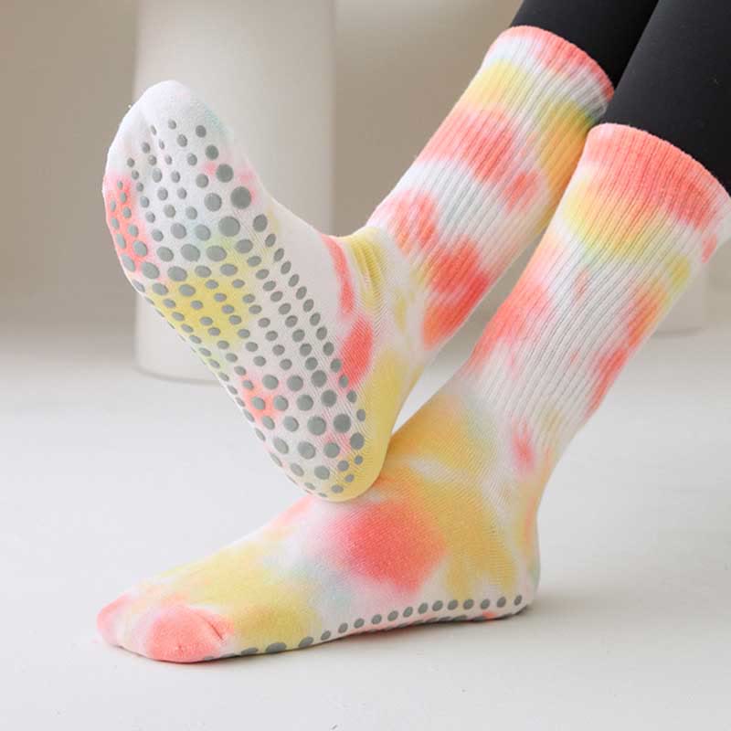 Olivenorma Medium-Tube Tie-dye Anti Slip Yoga Socks