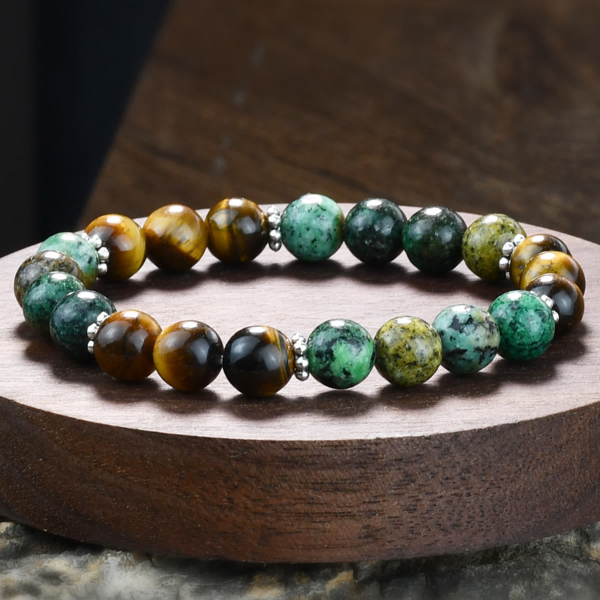 Olivenorma Natural Tiger Eye & African Turquoise Beaded Stretchable Protection Bracelet