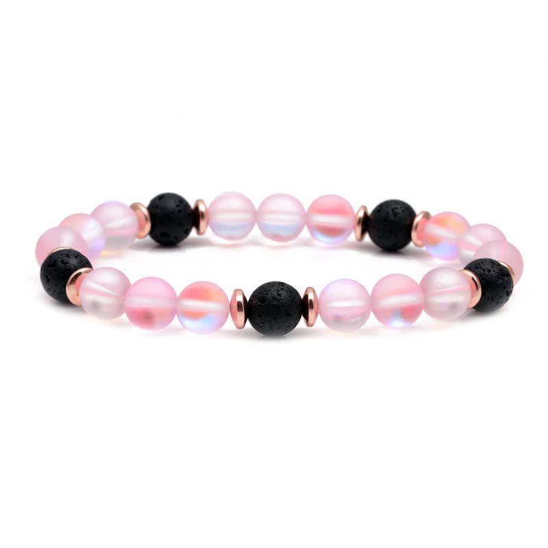 Olivenorma Lava Stone Rose Pink Quartz Beaded Bracelet