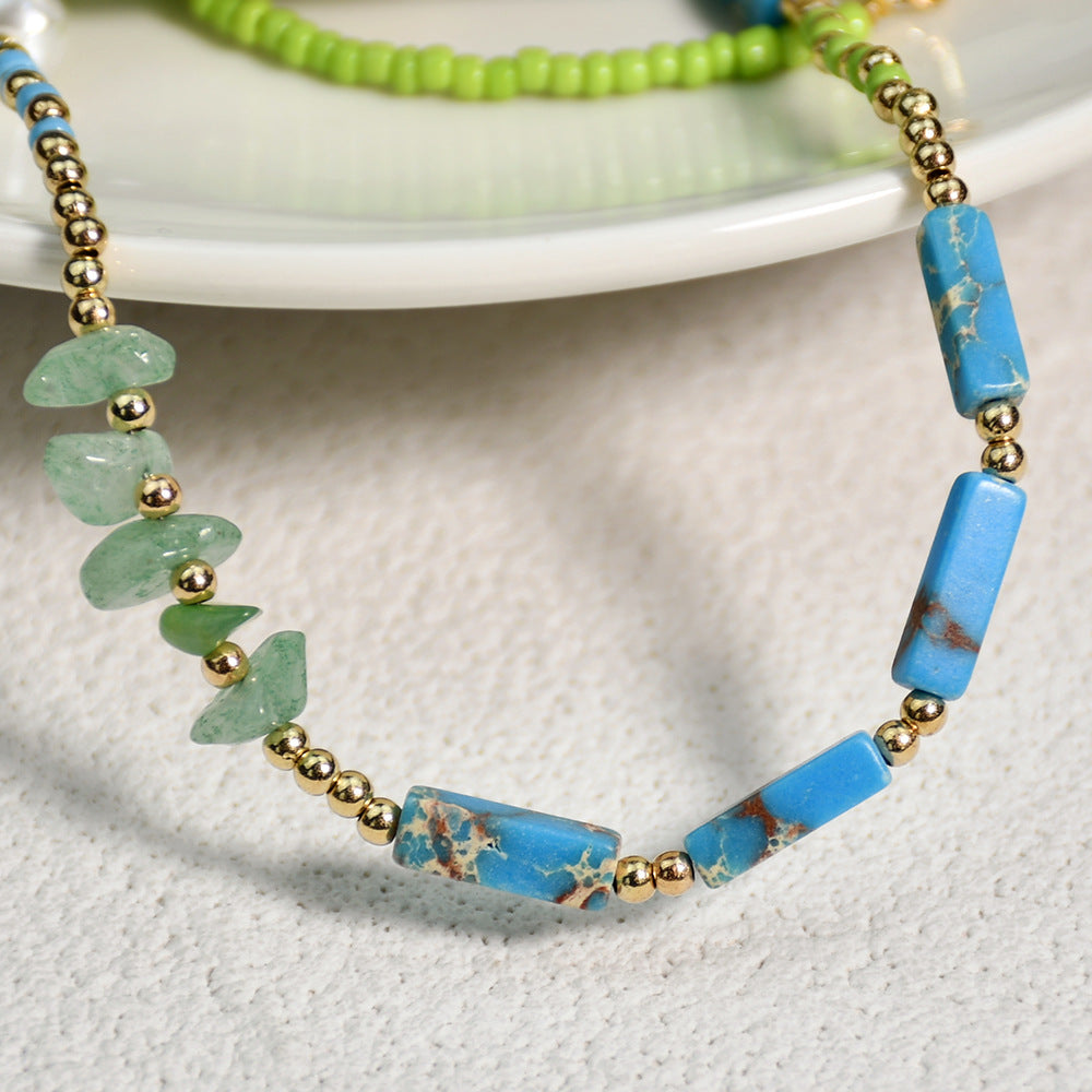 Olivenorma Blue Emperor Stone Green Jade Beaded Necklace